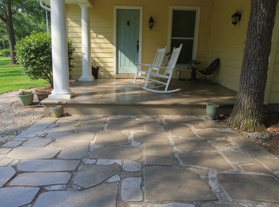 Decorative concrete overlay front porch — Ford Concrete design idea