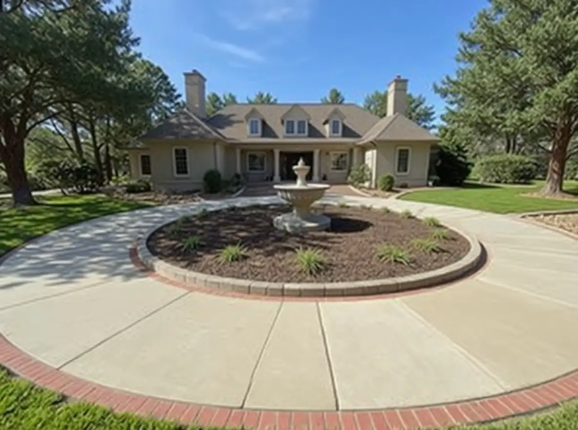Circular concrete driveway with center island — Ford Concrete design idea