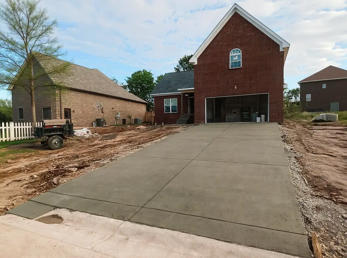 Long straight concrete driveway ranch home — Ford Concrete design idea