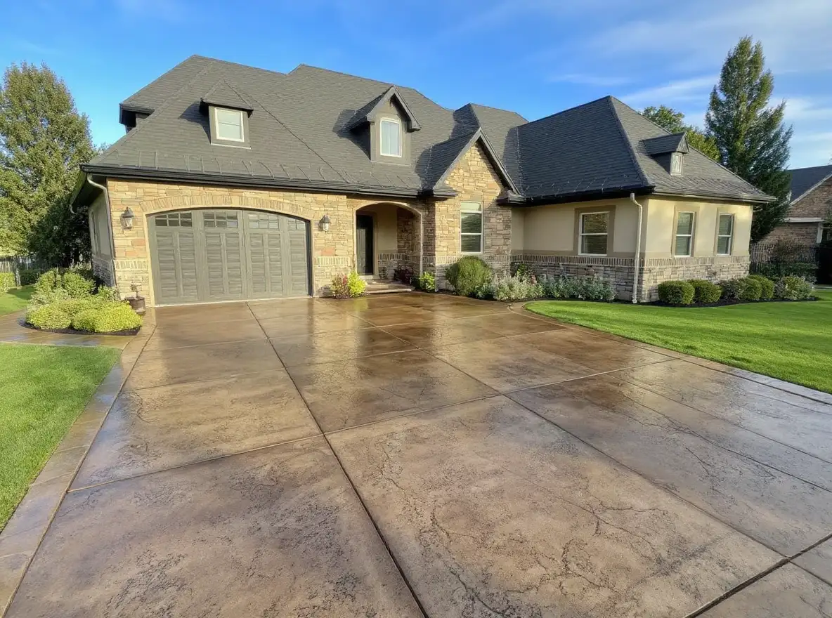 Stamped ashlar slate concrete driveway — Ford Concrete design idea