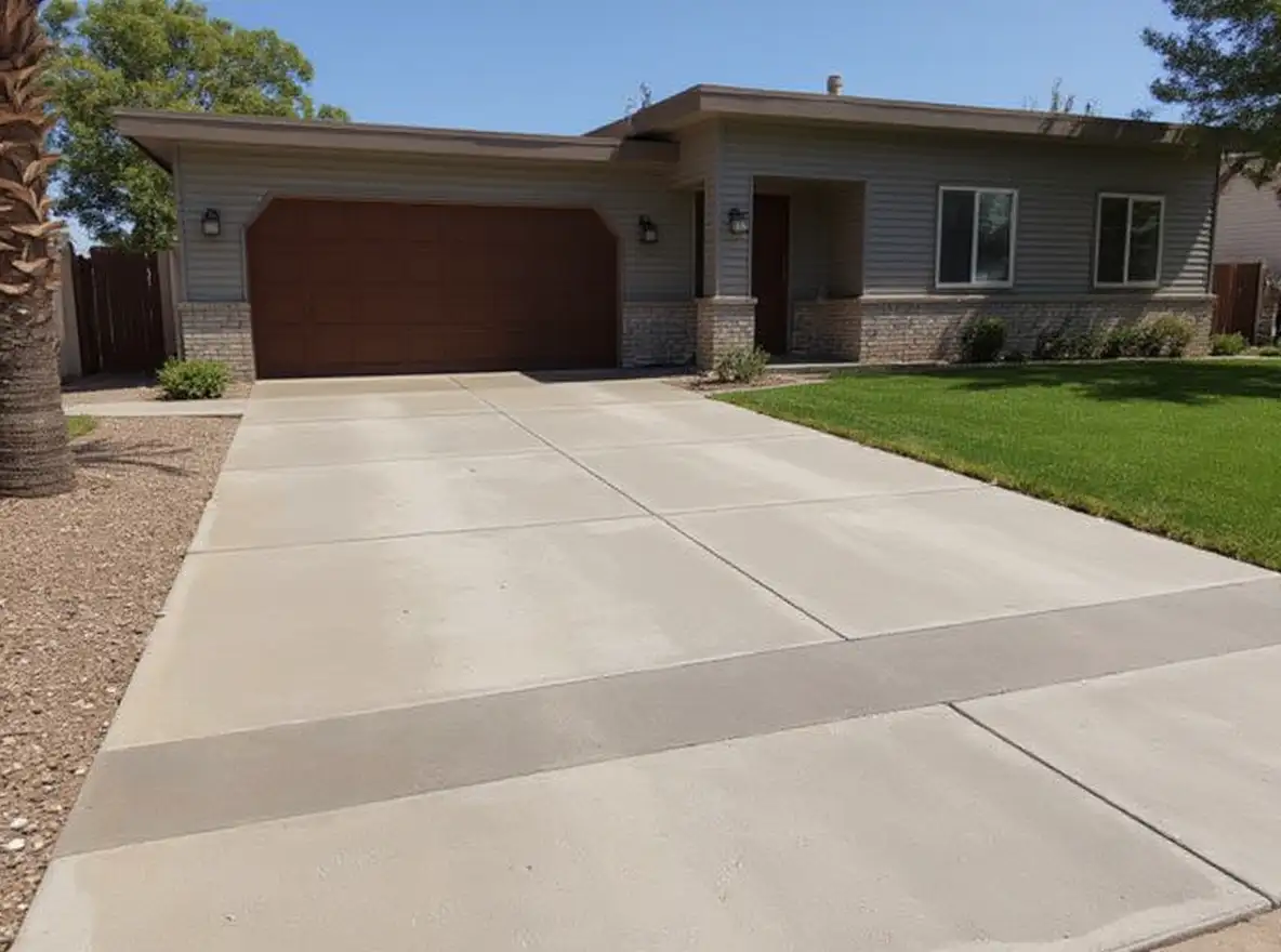 Tinted concrete driveway with ribbon border — Ford Concrete design idea