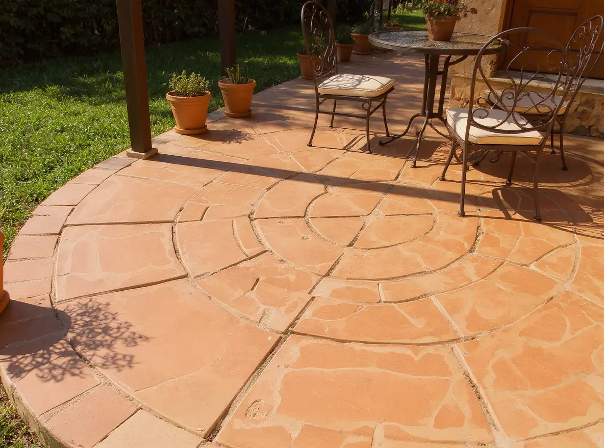 Stamped concrete patio European fan pattern — Ford Concrete design idea