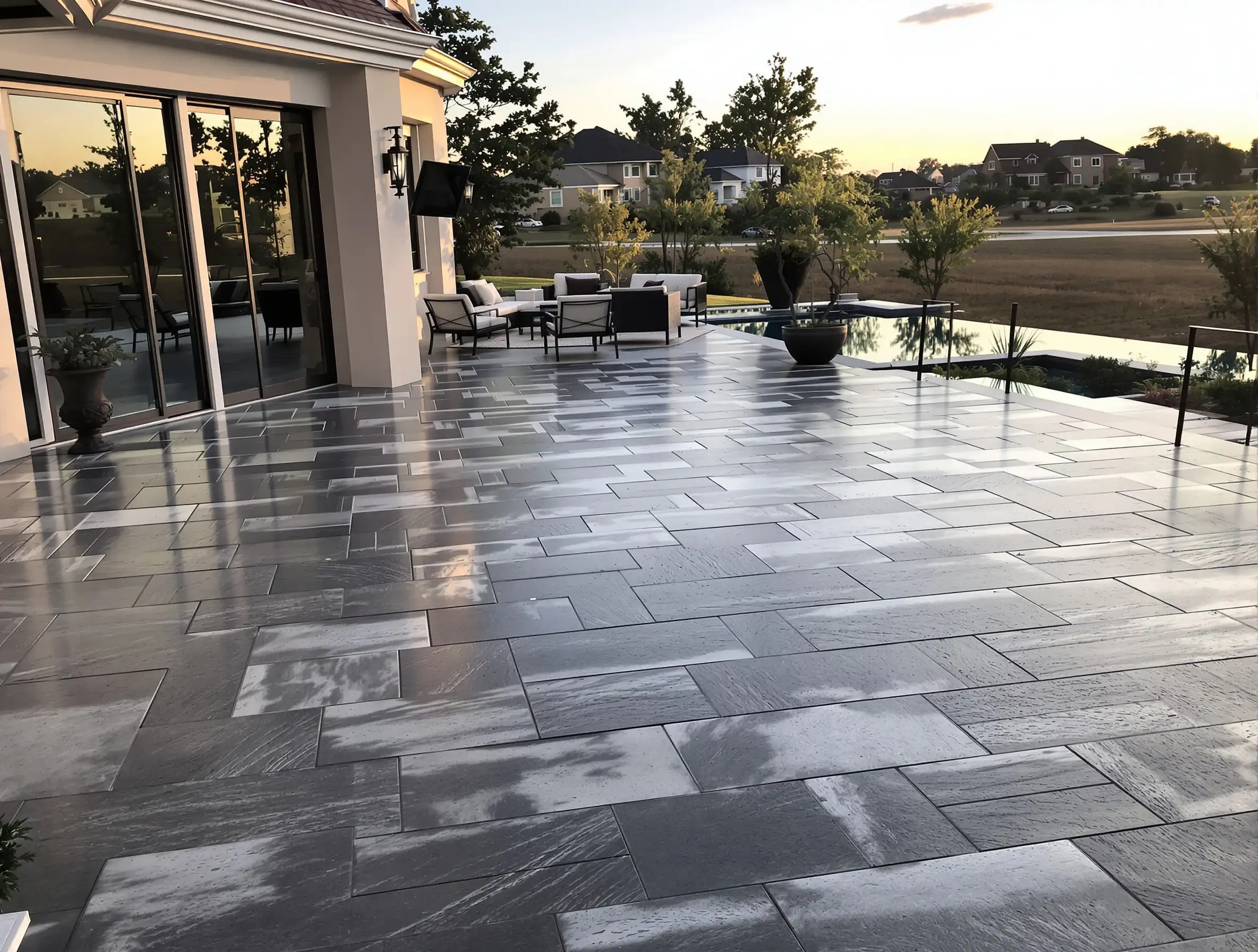 Stamped concrete patio Italian slate charcoal — Ford Concrete design idea