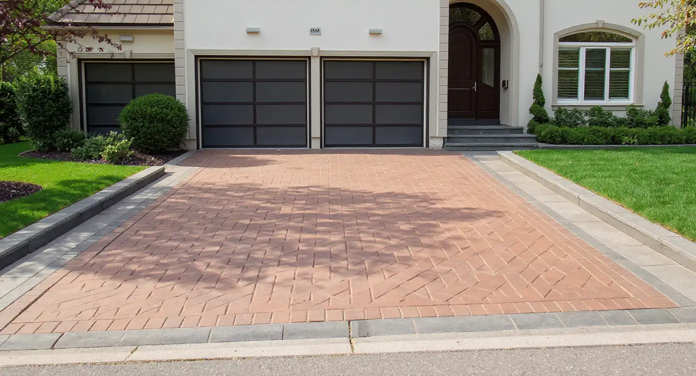 Stamped concrete driveway apron accent — Kansas City