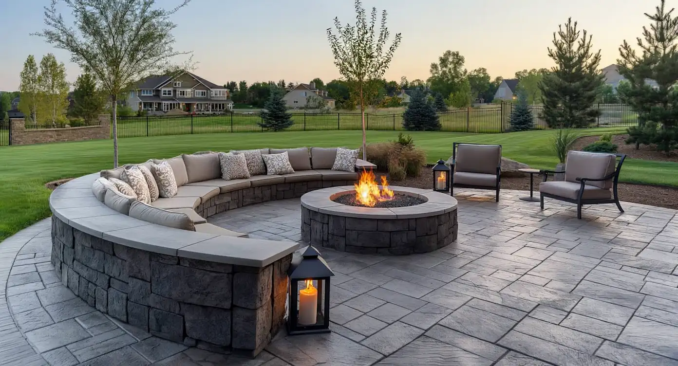 Large multi-zone stamped concrete patio — Kansas City