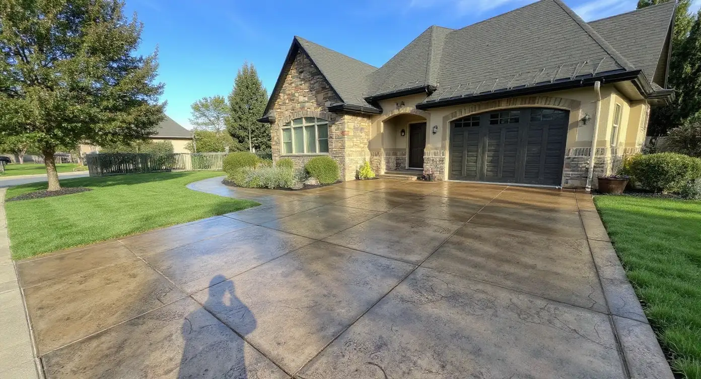 Beautiful stamped concrete driveway — Ford Concrete curb appeal upgrade in Kansas City