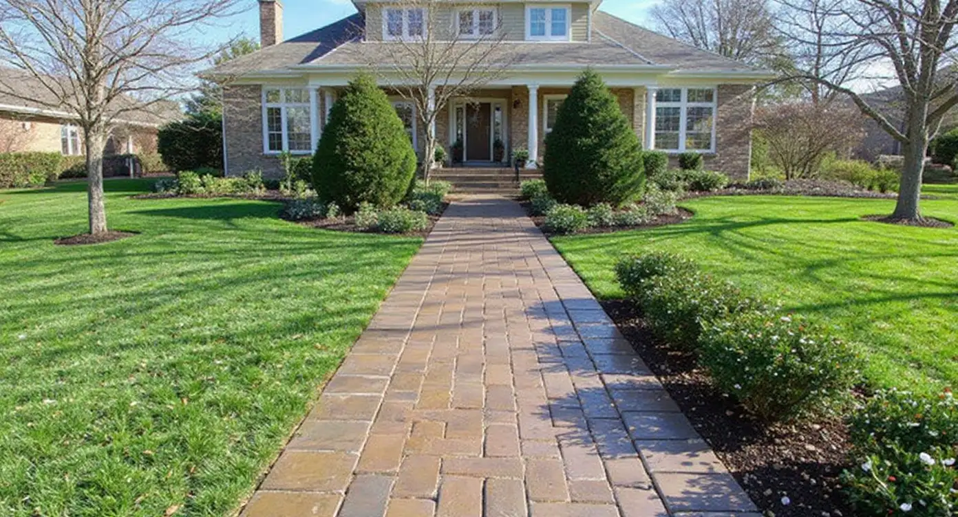 Herringbone brick stamped concrete walkway — Kansas City