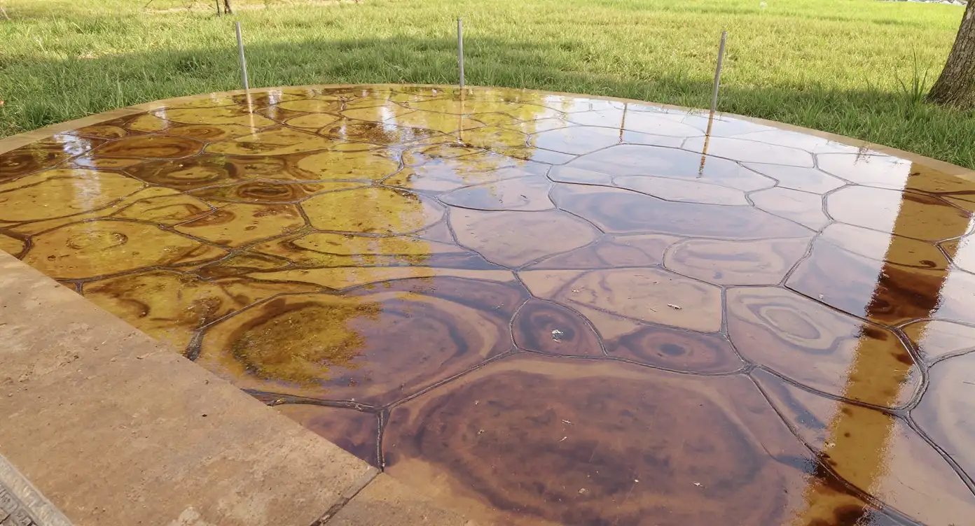 Acid stained concrete with rich amber tones — Kansas City decorative concrete