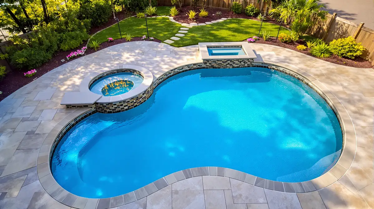 Family enjoying a backyard fiberglass pool in Louisburg