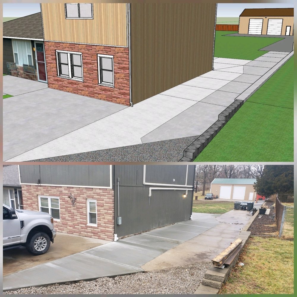 Concrete project design-to-build Kansas City — 3D plan vs finished | Ford Concrete