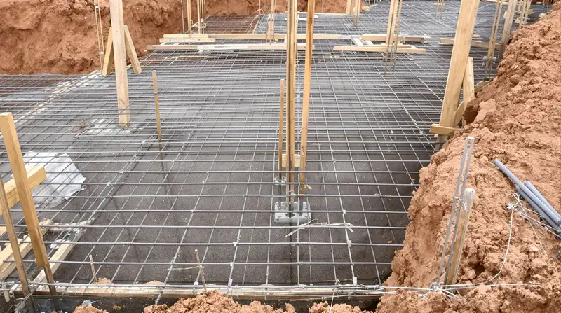 Concrete spread footing with dense rebar grid in a commercial foundation excavation in Kansas City — Ford Concrete